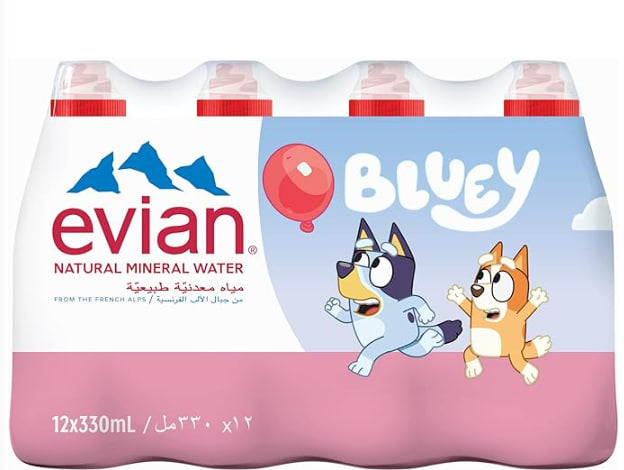 Evian Natural Mineral Water, Limited Edition (330ml) - Pack of 12 - Fun Sized Bottled Water for Kids, Naturally Filtered French Alps Water, Perfect for School Lunchboxes and Parties