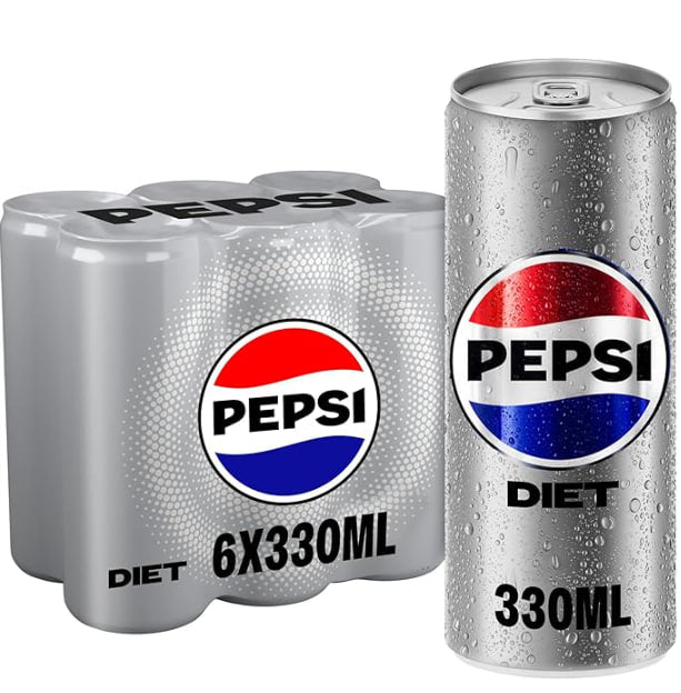 Pepsi Diet, Carbonated Soft Drink, Cans, 330ml, Pack of 6