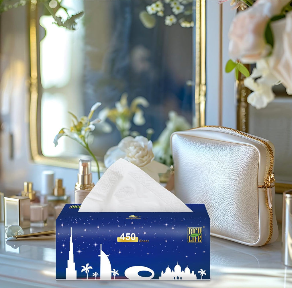 20 عبوة من مناديل الوجه، علبة مناديل مصنوعة من لب الخشب الخام بنسبة 100%، 450 قطعة/عبوة مناديل قطنية مناسبة لجميع انواع البشرة وأي مناسبة (5 طبقات/ورقة)