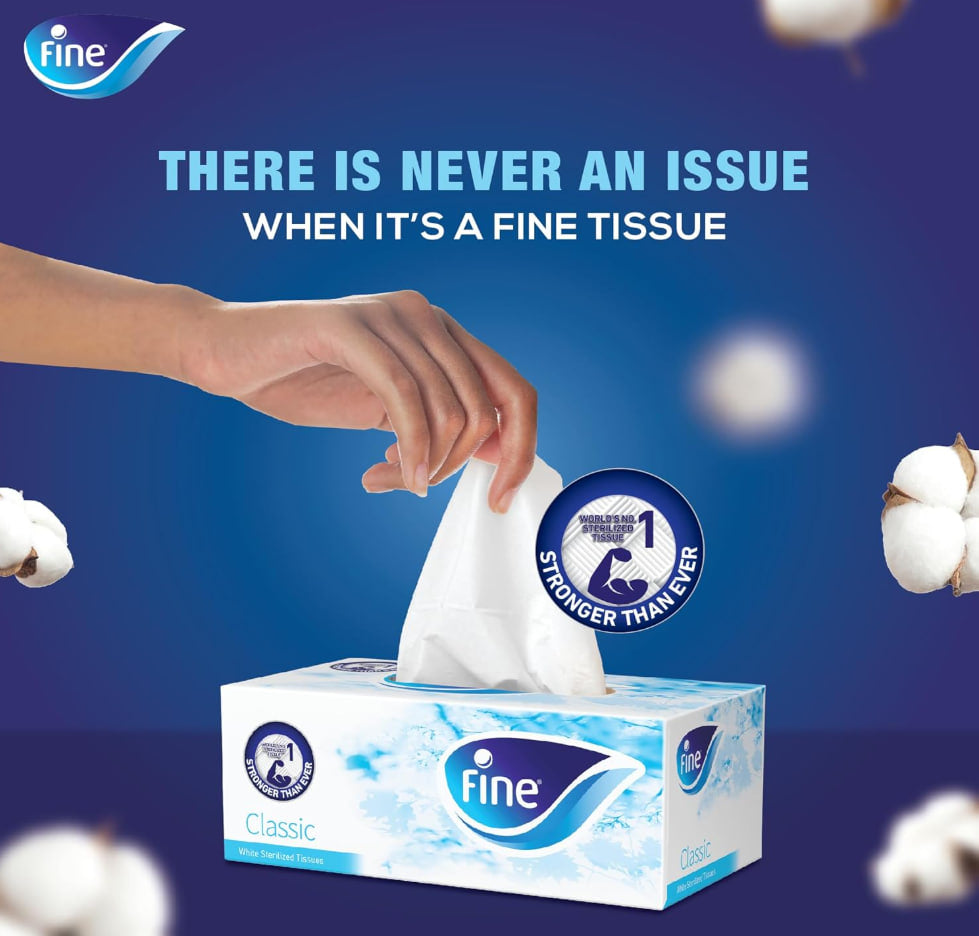 Fine Facial Tissues, Pack of 6 Boxes, 100 Tissues x 2 Ply Per Box