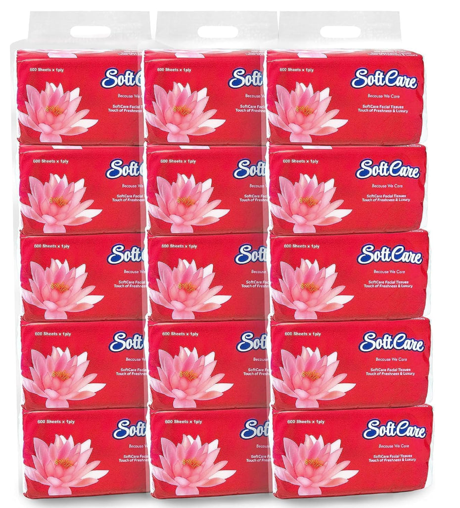 Facial tissues, 5 packs of 10 nylon packs of 600 tissues each, cotton-feel tissues suitable for all skin types and any occasion, total 3000 tissues