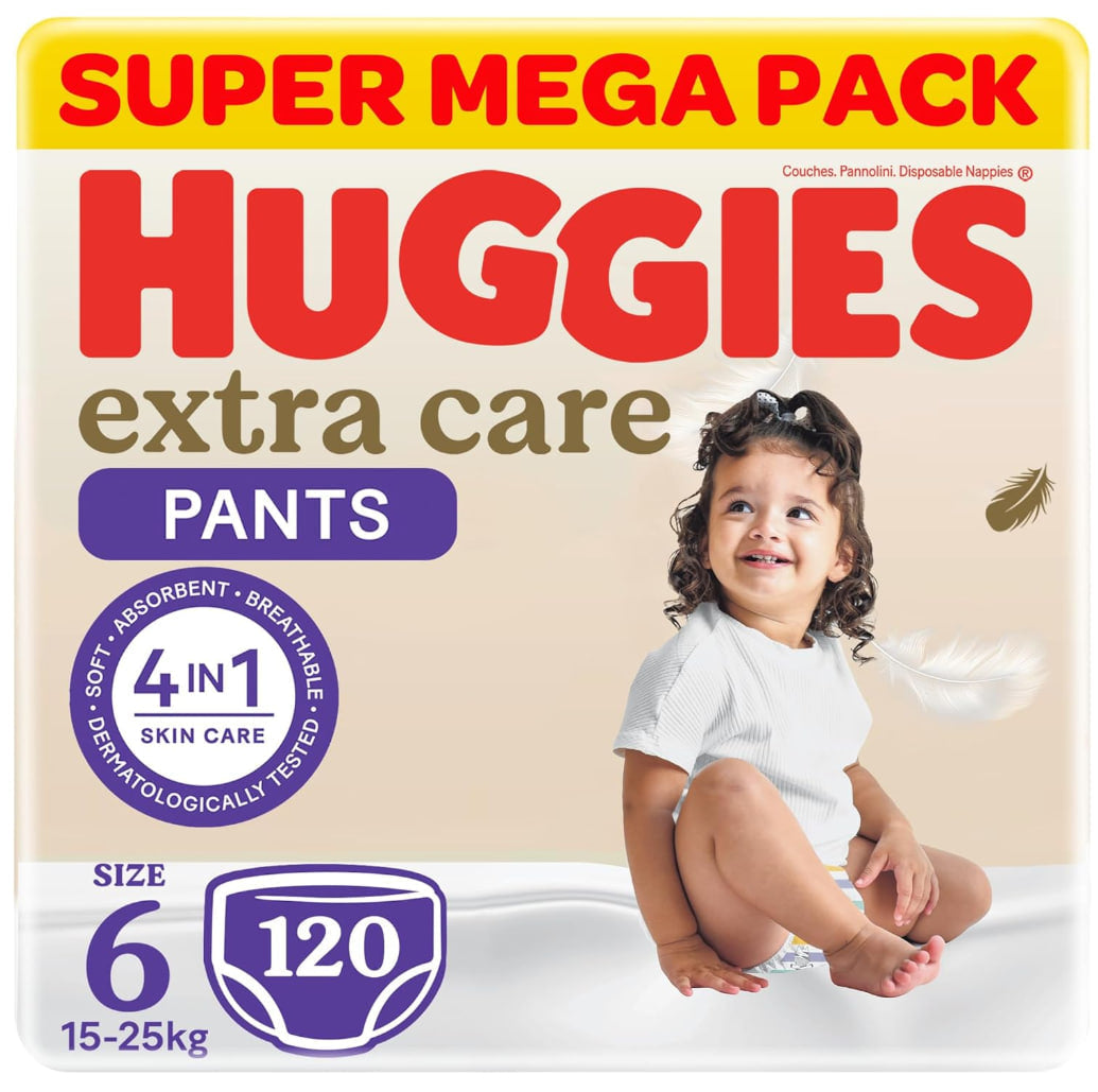 Huggies Ultimate Care Pants, Size 6 (15-25 kg), Super Mega Pack, 120 Diapers