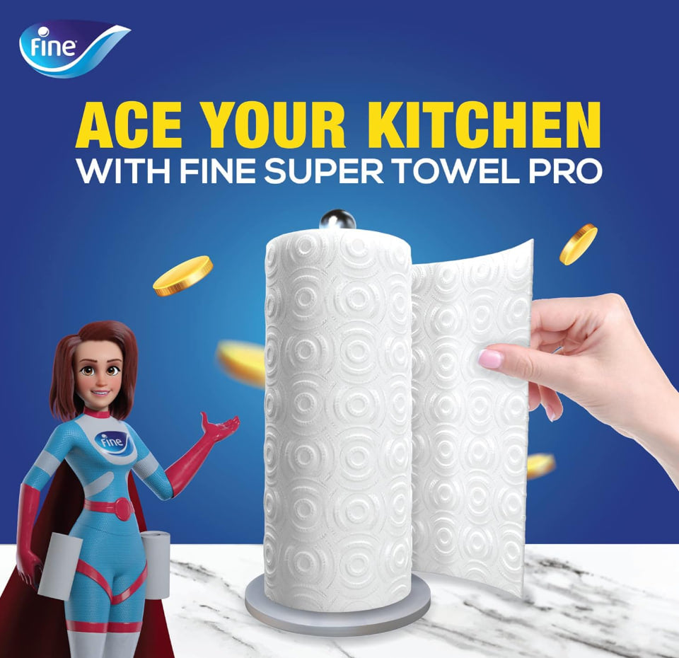 Fine Kitchen Super Towel Pro Paper Towels, 6 Rolls, 60 Sheets x 3 Ply
