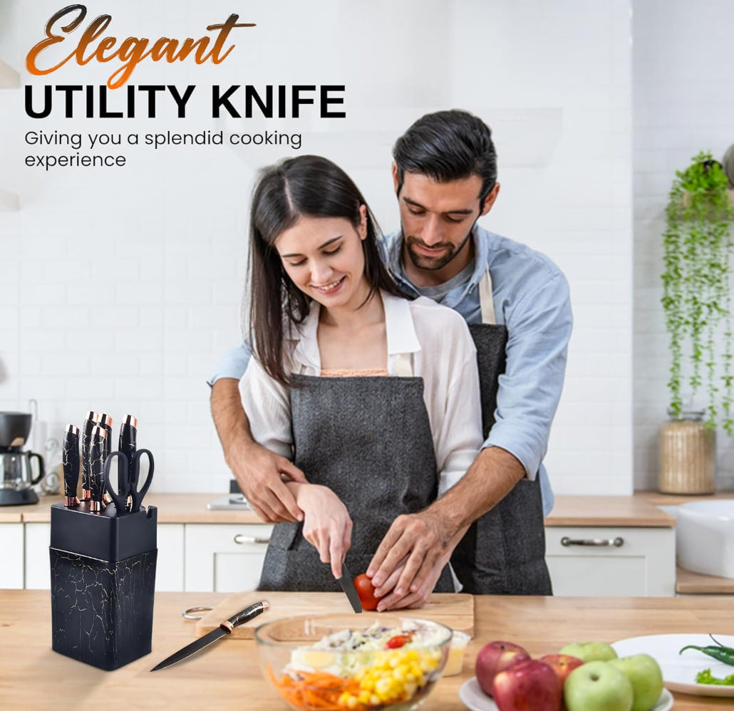 7-piece stainless steel kitchen knife set by Shopping Vibes - sharp chef's knife, scissors, sharpener (marble handle)