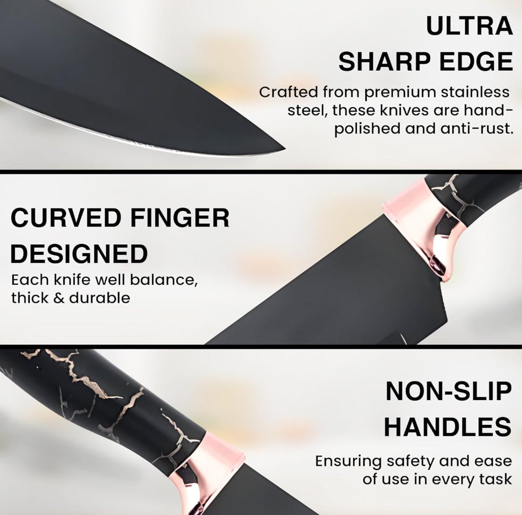 7-piece stainless steel kitchen knife set by Shopping Vibes - sharp chef's knife, scissors, sharpener (marble handle)