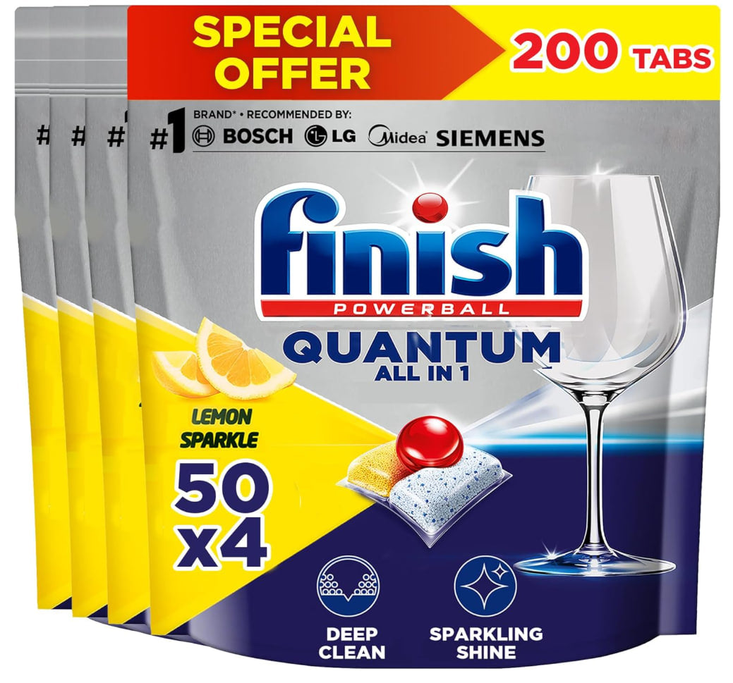 Finish Powerball All in One Dishwasher Tablets, Lemon Sparkle, 50 Tablets per Pack.