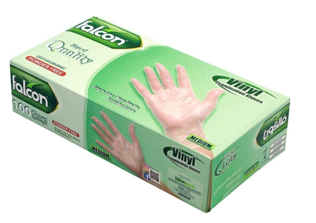 Falcon Powder Free Clear Vinyl Gloves (Size M)